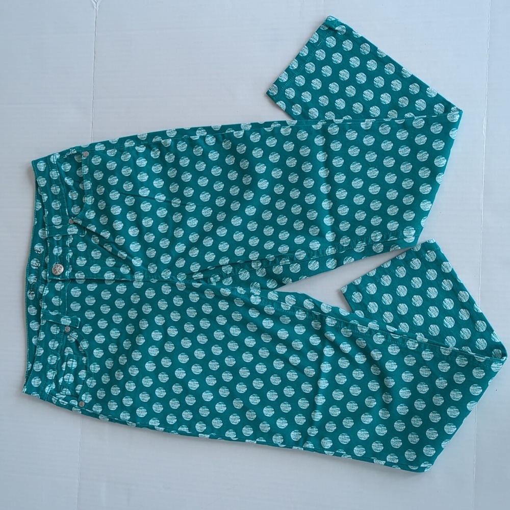 ND Weekend Dotted Five Pocket Ankle Pants LARGE Green White